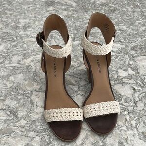 Lucky Brand Cream and Brown Heels with Chunky Heel